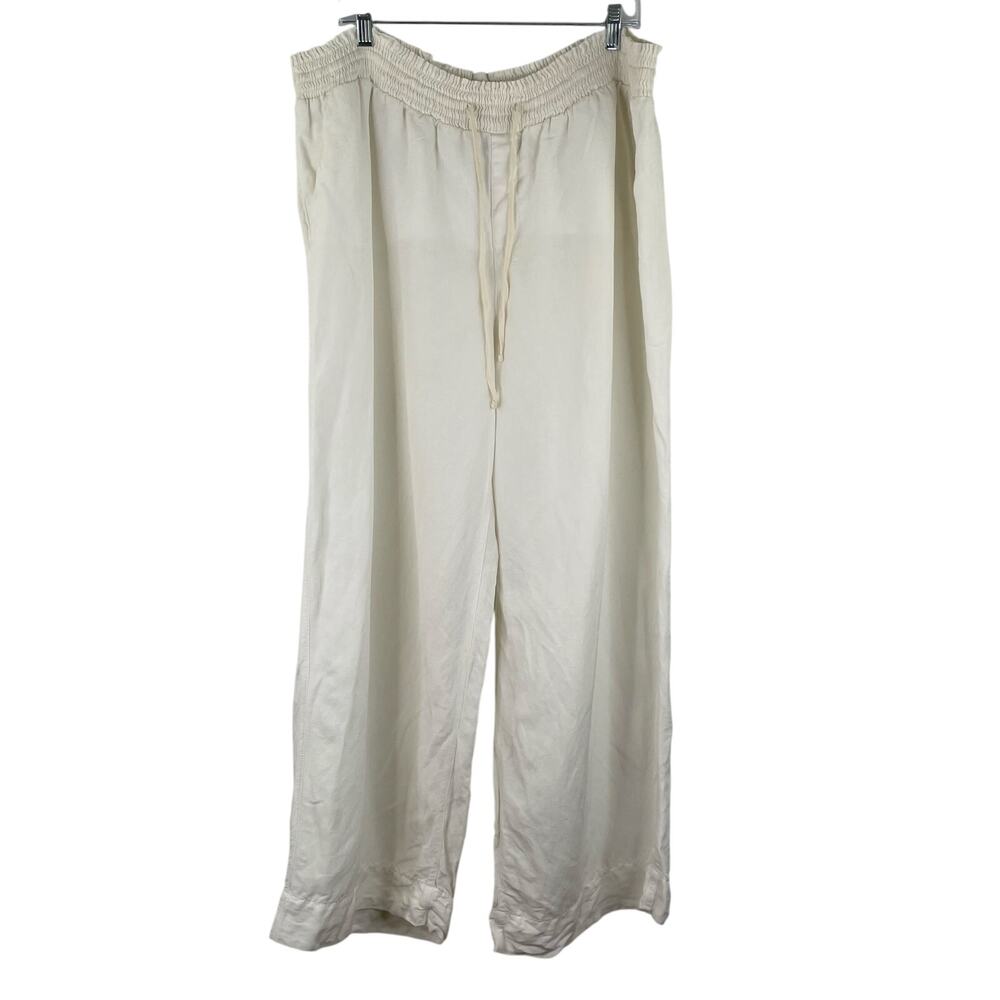 Lane Bryant White Linen Blend Wide Leg Drawstring Women's Size 22/24 Coastal
